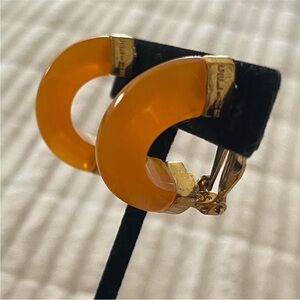 Celine beautiful Orange and Gold clip on vantage Hoop Earrings